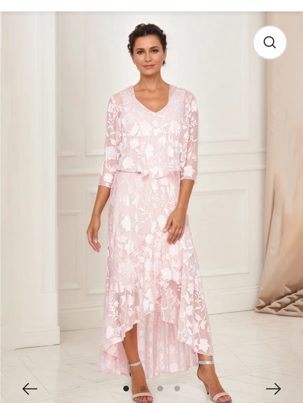 Blush Pink Floral Lace High-Low V-Neck Dress